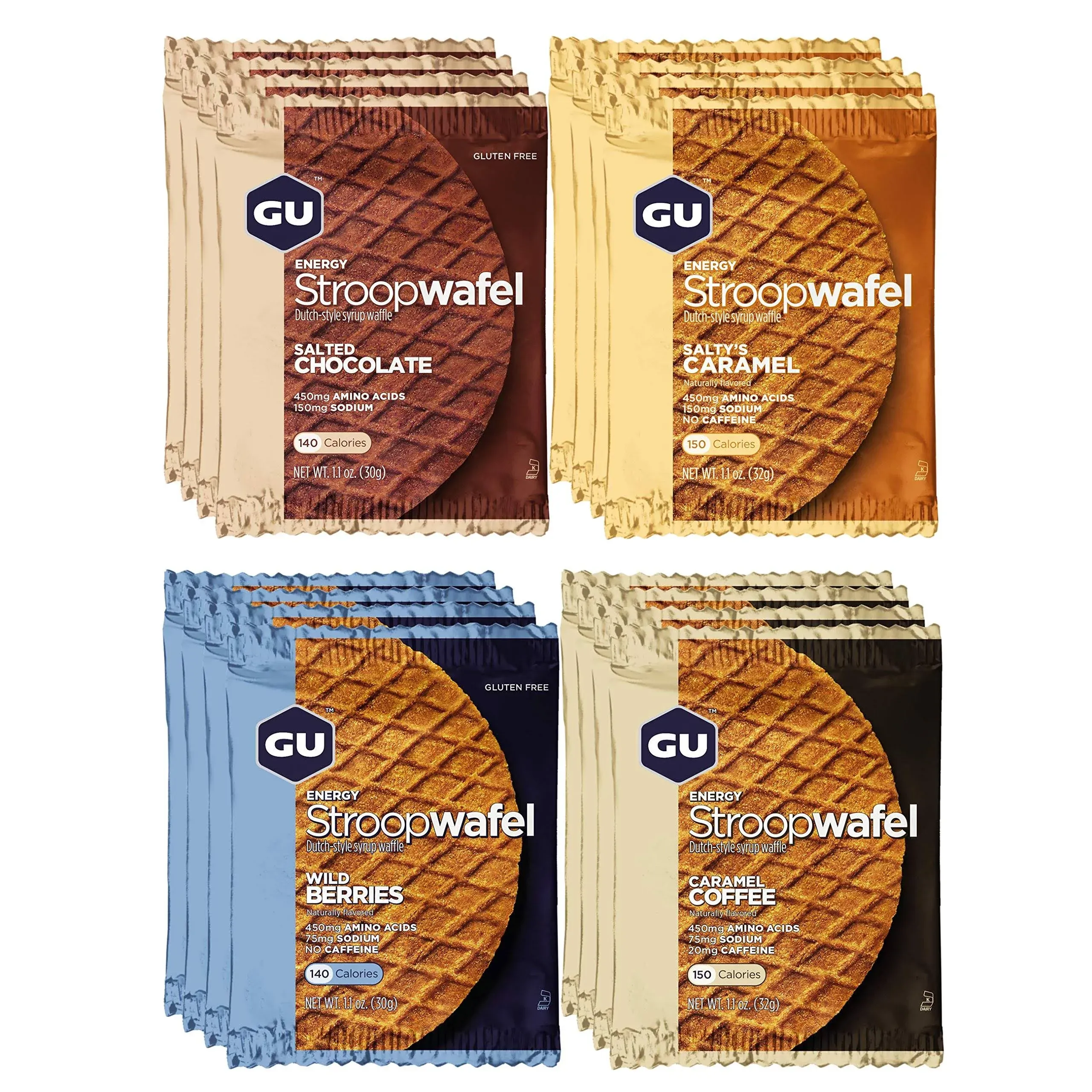 GU Energy Stroopwafel Variety Pack Sports Nutrition Waffle, Caffeine Included, and Kosher Dairy, On-The-Go Energy for Any Workout, 16 Count