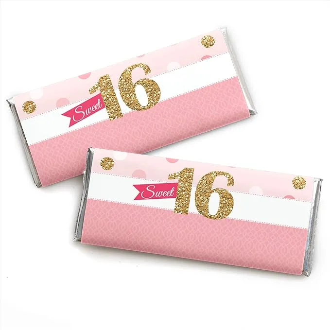 Sweet 16 Candy Bar Wrappers - Sixteenth Birthday Party Candy Bar Wrapper Favors - 24 Count