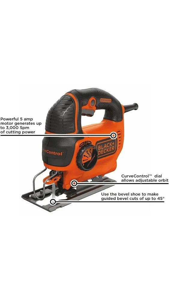 Black & Decker BDELS600C Curve Control 5 Amp Jig Saw, Shock Orange/Black