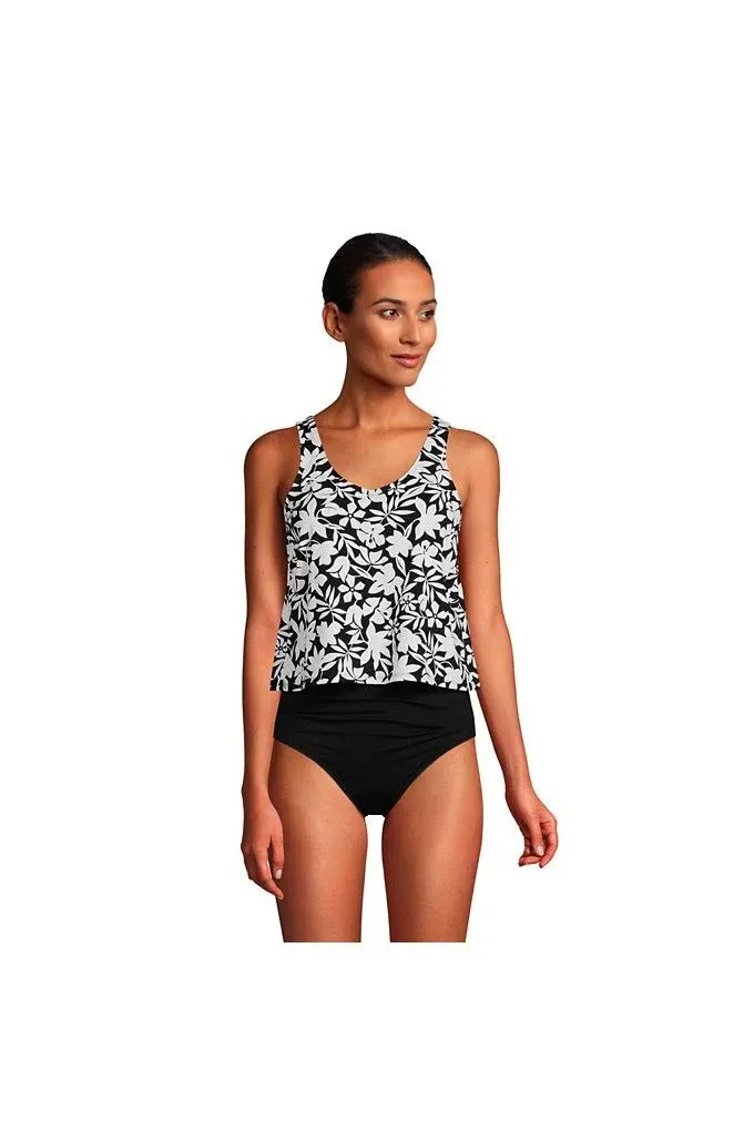 Women's Lands' End Chlorine Resistant V-neck One-Piece Fauxkini Swimsuit