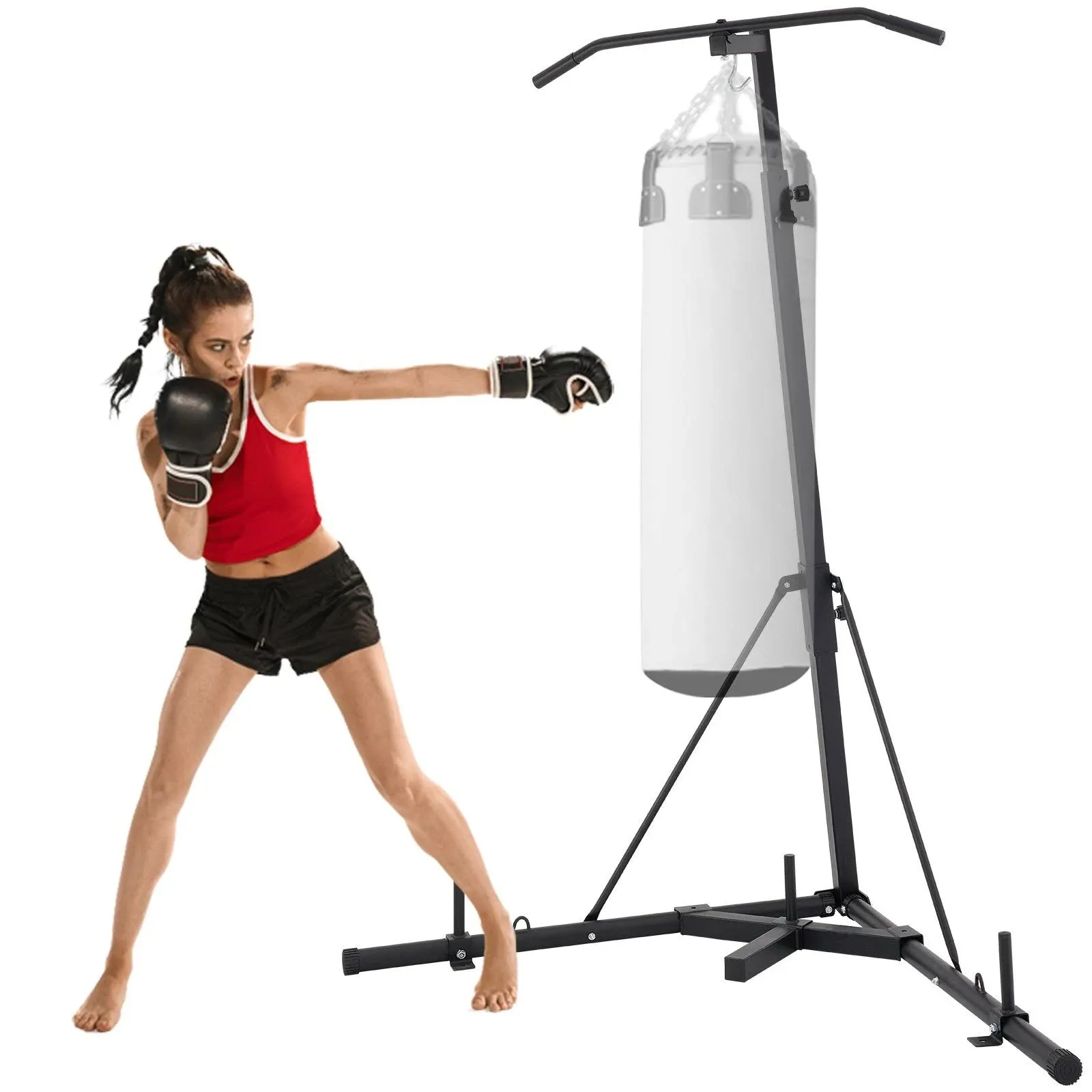 VEVOR Free Standing Foldable Boxing Bag & Chin Pull Up Bar Stand Punching Bracket