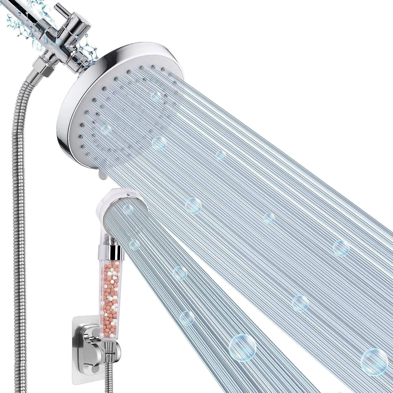 High Pressure 5 Setting Rain Shower Head Combo, 5 Setting Shower Head, Dual S...