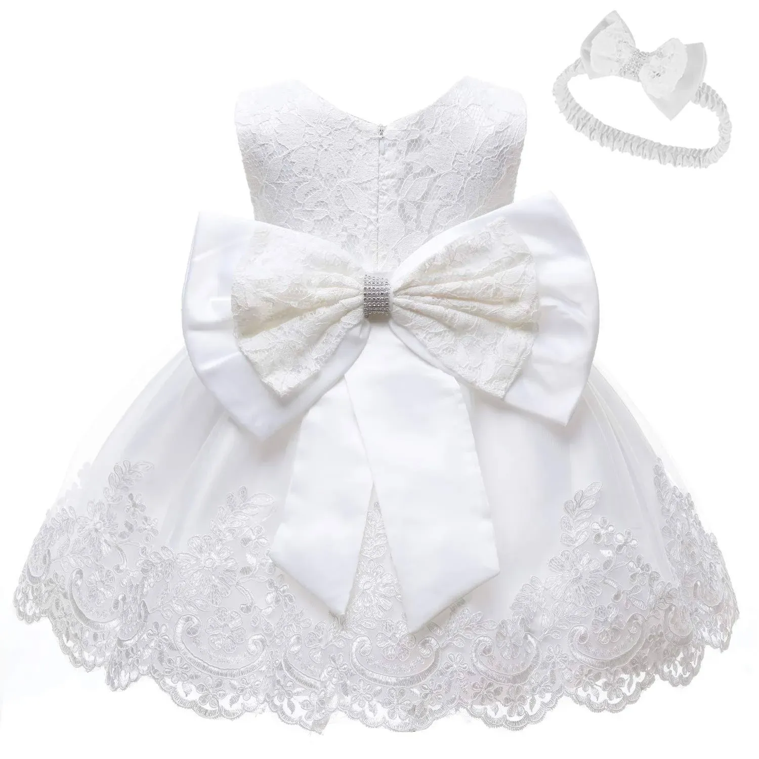 LZH Baby Girls Ruffle Lace Backless with Headwear,Bowknot Flower Dresses Pageant Party Wedding