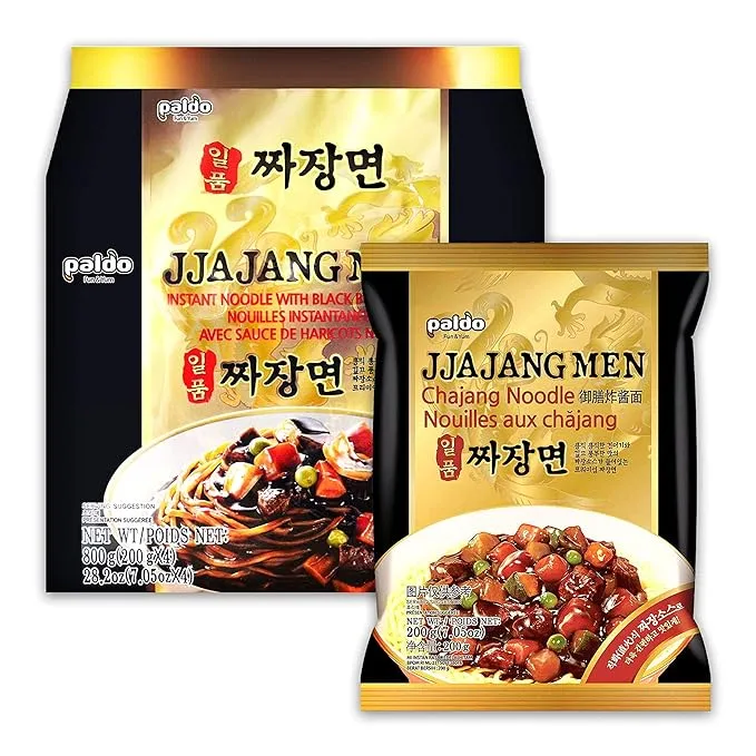 Paldo Fun & Yum Ilpoom Jjajangmen Noodles, Pack of 4, Traditional Brothless Chajang Ramen with Savory & Sweet Black Bean Sauce, Oriental Style Korean