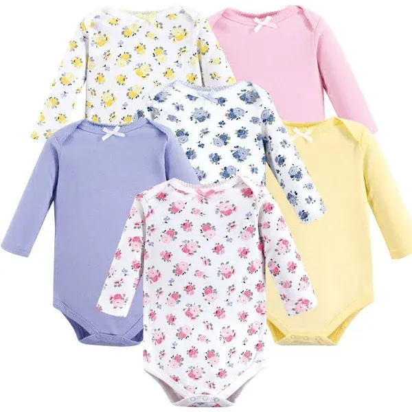 Luvable Friends Baby Girl Cotton Long-Sleeve Bodysuits 6pk, Floral, 9-12 Months