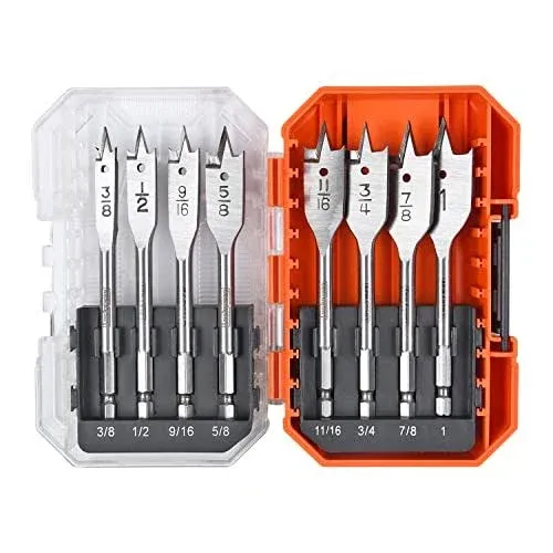 Luckyway 8-Piece 3/8 inch to 1 inch Spade Drill Bits Set for Wood, Plastic ...