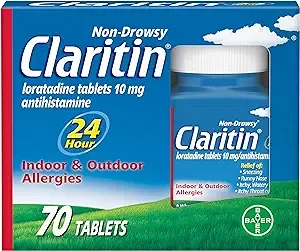 Claritin 24 Hour Allergy Medicine, Non-Drowsy Prescription Strength Allergy Relief, Loratadine Antihistamine Tablets, 70 Count