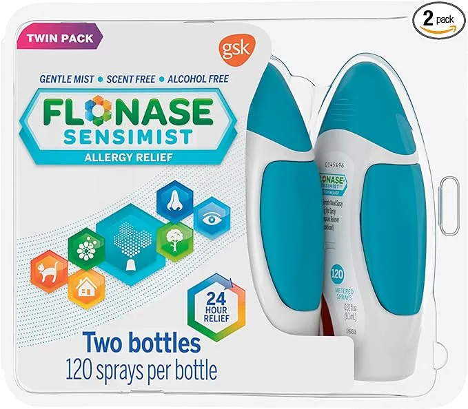 Flonase Sensimist Allergy Relief Nasal Spray for Non-Drowsy, 24-Hour Multi-Symptom Allergy Relief – 120 Sprays (Pack of 2)