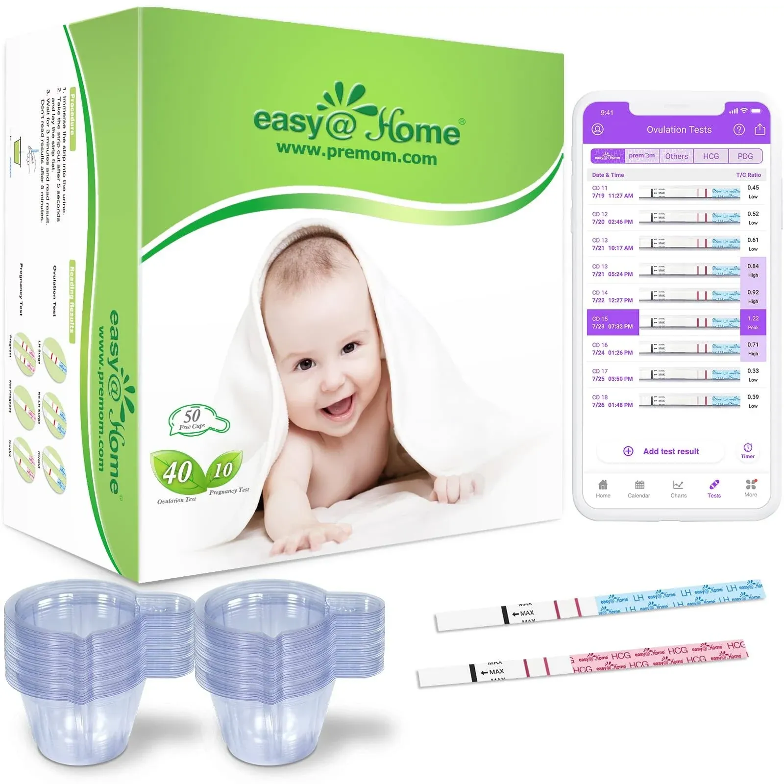 Easy@Home 50 Ovulation & 20 Pregnancy Test Strips Combo Kit 50+20