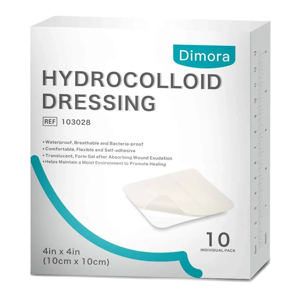 Dimora Hydrocolloid Dressing 4" x 4" for Wound Care, 10 Pack Large Patch Bandages ...