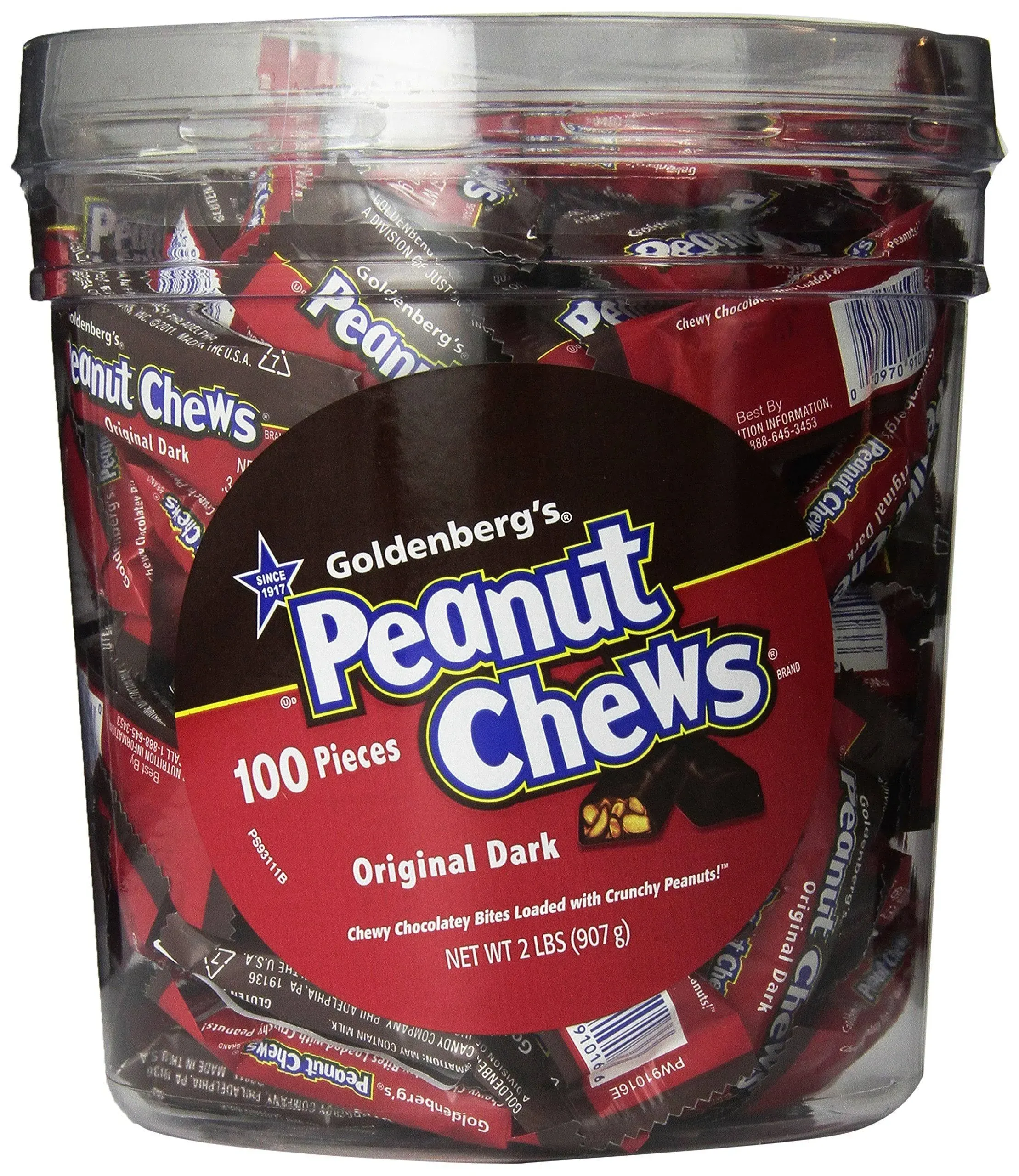 Peanut Chews Original Dark Chocolate, Bite size, 100 count Tub