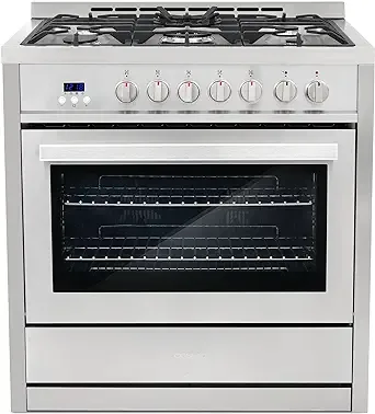 Cosmo COS-F965NF 36 in. Dual Fuel Range with 5 GAS Burners, Electric Convection Oven with 3.8 Cu. ft. Capacity, 8 Functions, Bla