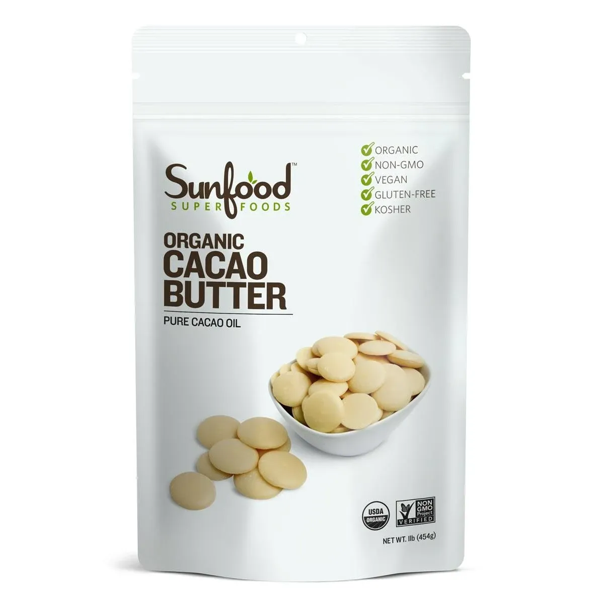 Sunfood, Beurre de cacao biologique, 454 g