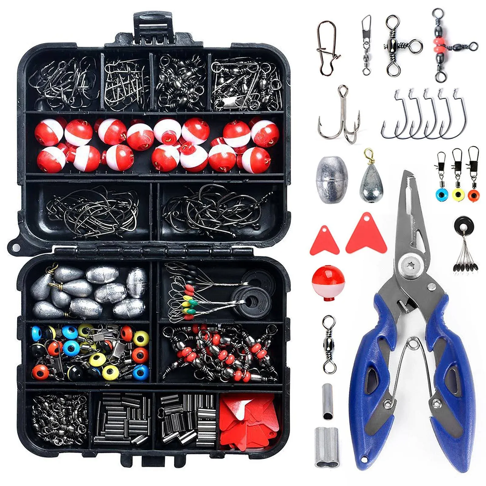 263pcs Fishing Accessories Set with Tackle Box Including Plier Jig Hooks Sinker ...