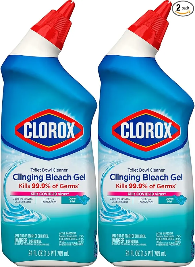 Clorox Toilet Bowl Cleaner Clinging Bleach Gel, Ocean Mist - 24 Ounces, 2 Pack