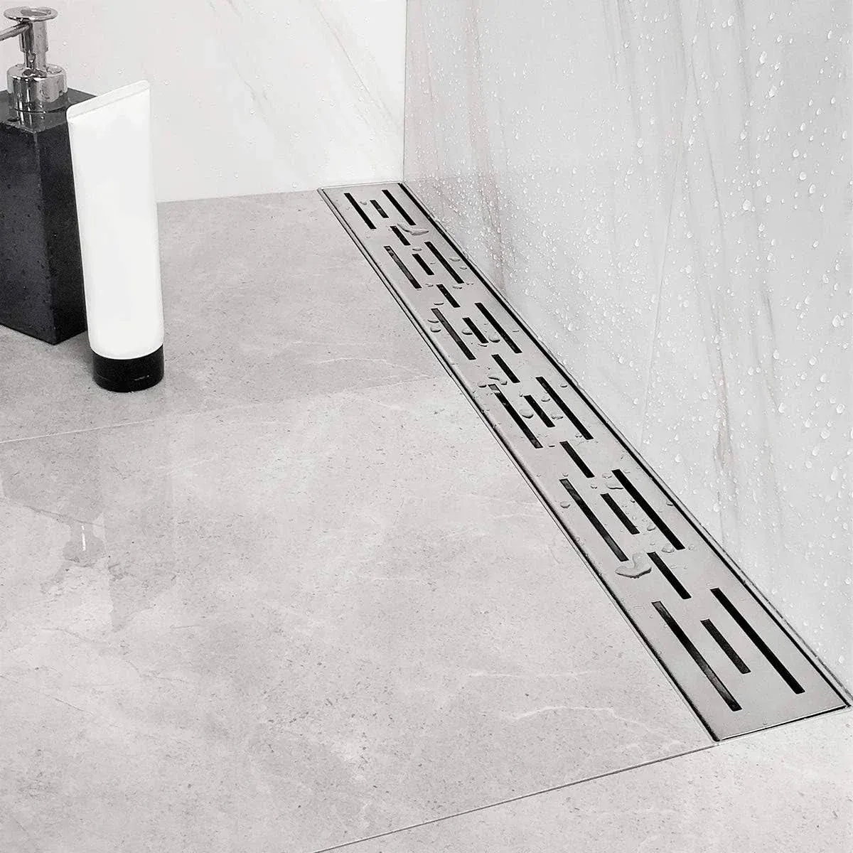 Neodrain 28 Inch Rectangular Linear Shower Drain with Brick Pattern Grate, Brushed 304 Stainless Steel Bathroom Floor Drain,Shower Floor Drain Includes Adjustable Leveling Feet, Hair Strainer