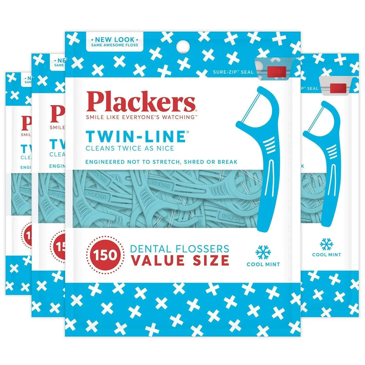 Plackers Twin-Line Dental Floss Picks, 75 Count (Pack of 4)