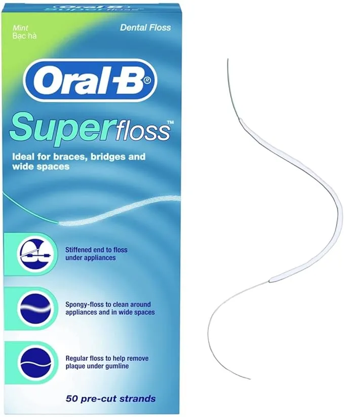 Oral B Super Floss Dental Floss Mint (50 Pre-Cut Strands)