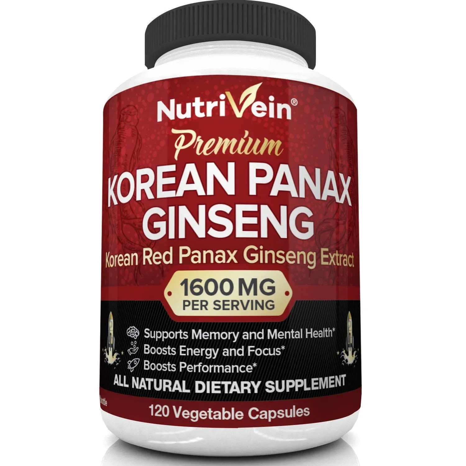 NutriFlair Korean Red Panax Ginseng Pills 1600mg, 120 Capsules 5% Ginsenosides