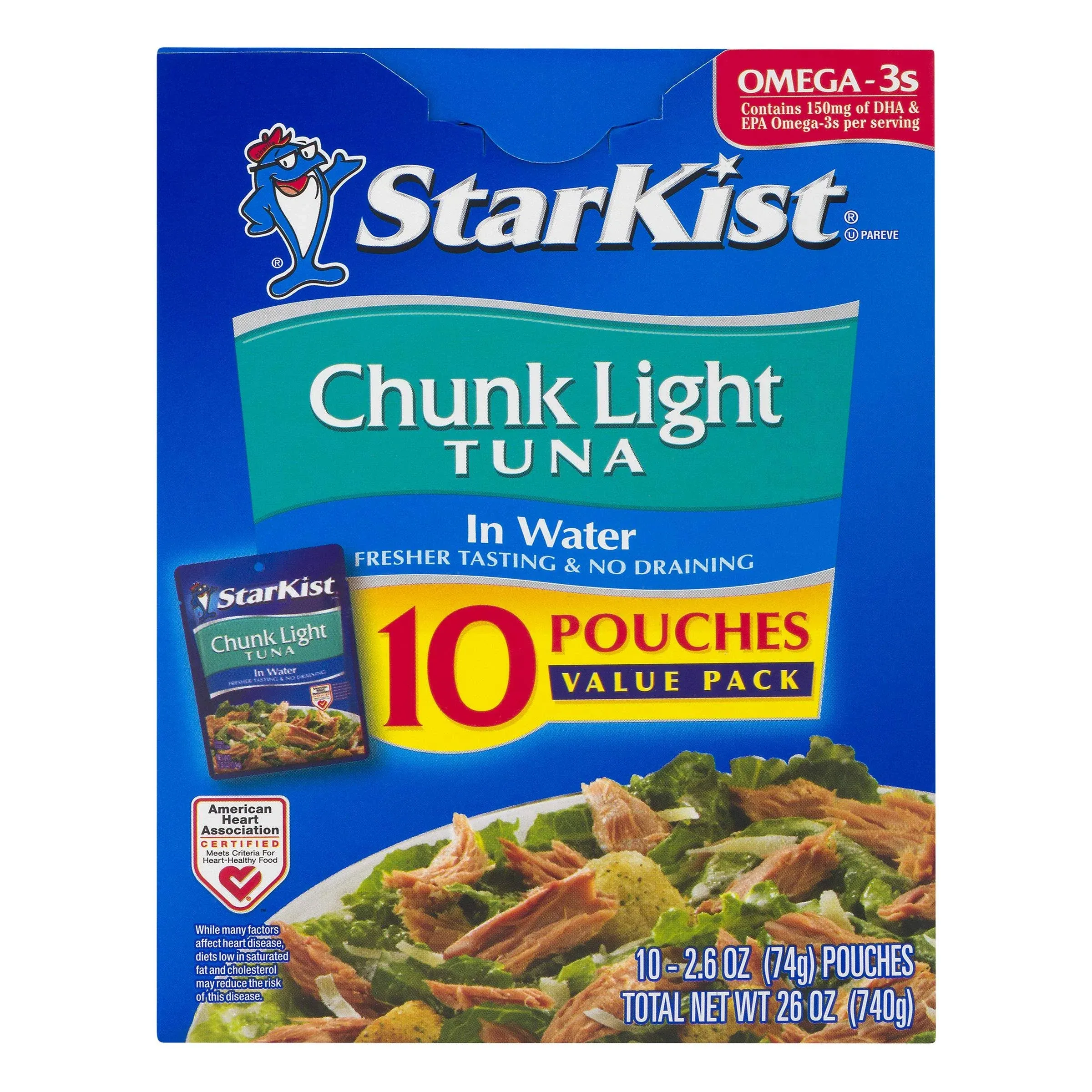 Starkist Tuna in Water, Light, Value Pack - 10 pack, 2.6 oz pouches