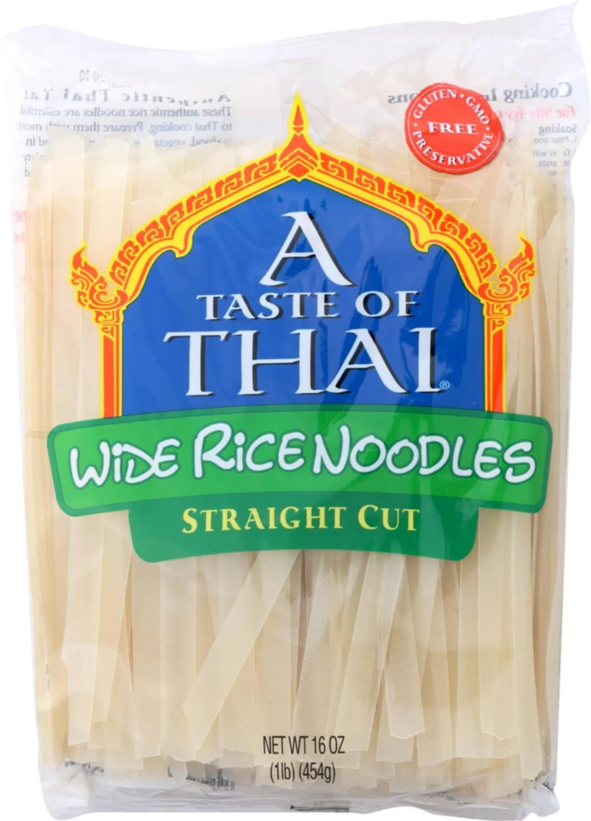 A Taste of Thai Wide Rice Noodles, Straight Cut - 16 oz