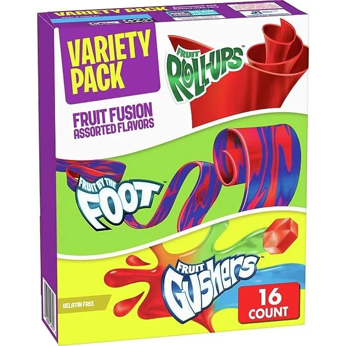 Fruit Roll-ups, Fruit by The Foot, Gushers, Snacks Variety Pack, 16 ct