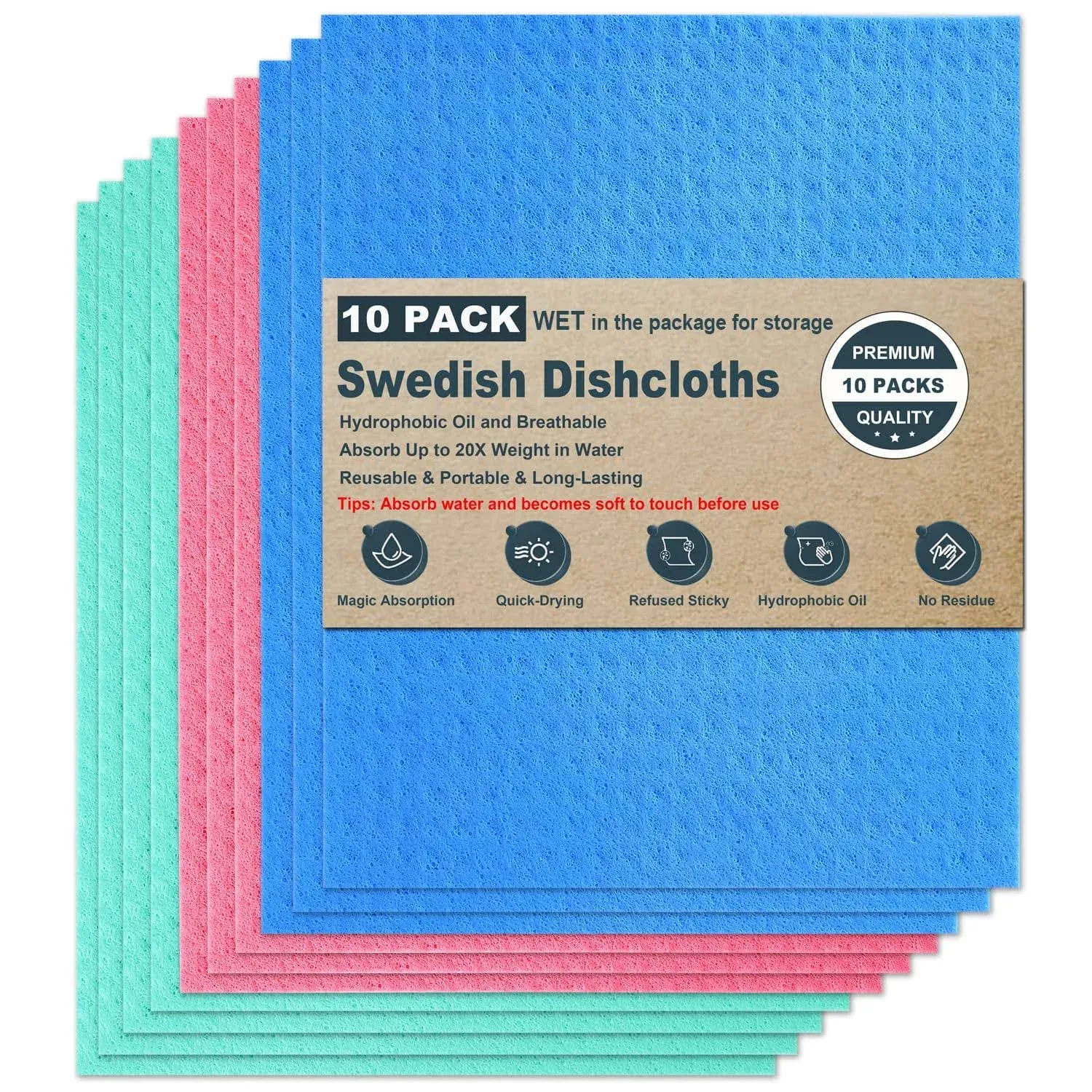 METUUTER 10 Packs Swedish Dishcloths for Kitchen, Reusable Kitchen Towels ...