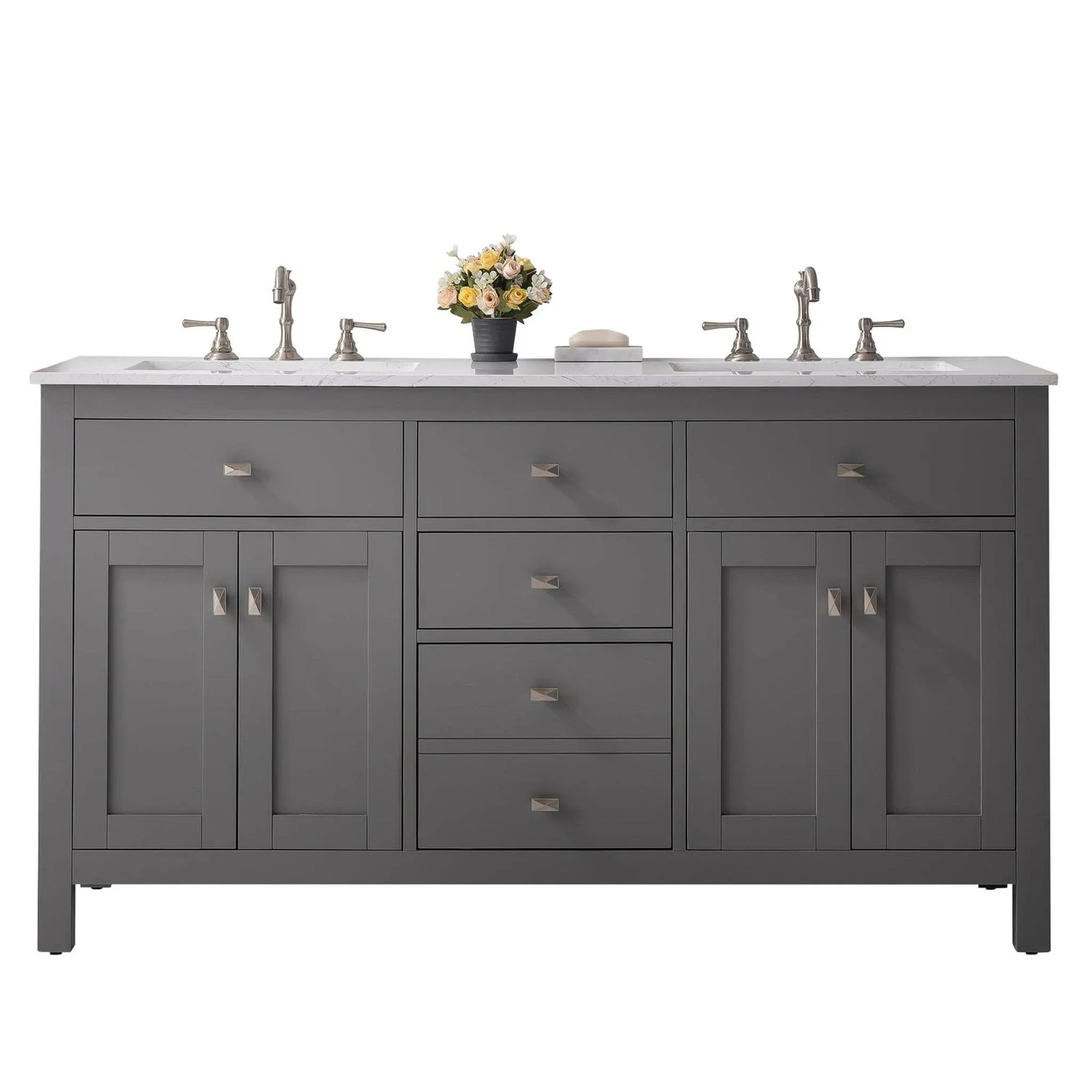 Eviva 60-in Gray Undermount Double Sink Bathroom Vanity with White Marble Top Lowes.com