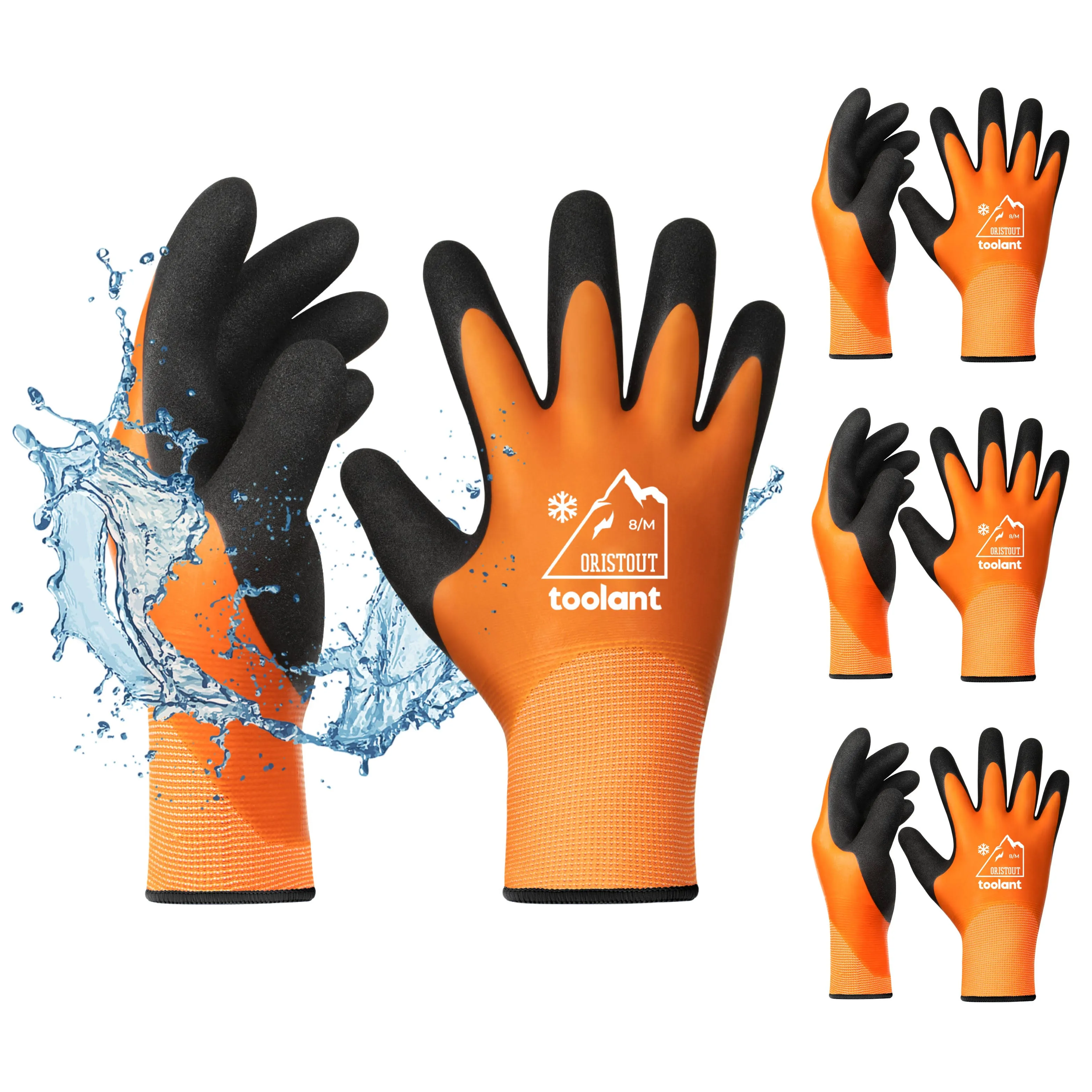 Waterproof Winter Work Gloves Bulk Pack for Men and Women, 3 Pairs, Touchscreen, Freezer Gloves for Working in Freezer, Thermal Insulated Fishing Gloves, Super Grip, Orange, Medium