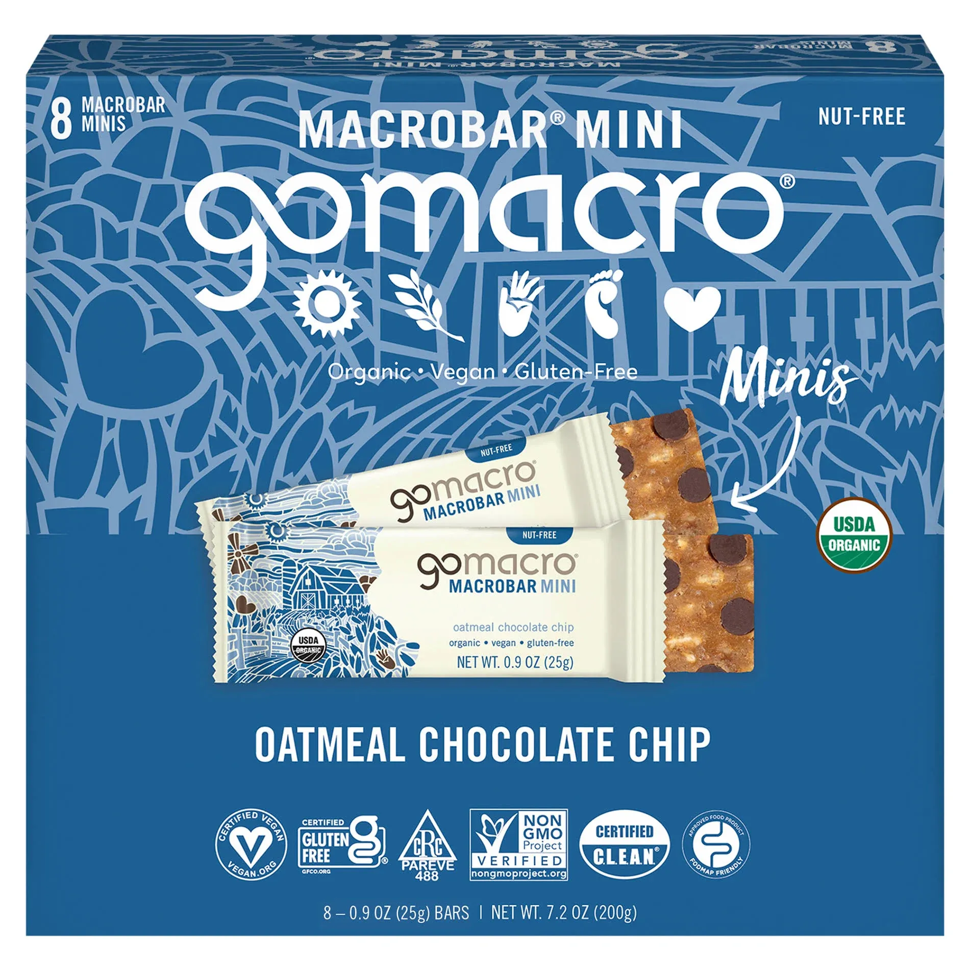 Gomacro Macrobar, Oatmeal Chocolate Chip, Minis - 8 pack, 0.9 oz bars