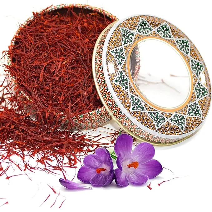 Zand Persian Saffron Threads – 2 Grams Premium Grade A Organic Pure Saffron Spice Thread for Cooking Basmati Rice, Paella, Risotto and More – in Decorative Airtight Tin with Window LidZand Persian Saffron Threads – 2 Grams Premium Grade A Organic Pure Sa