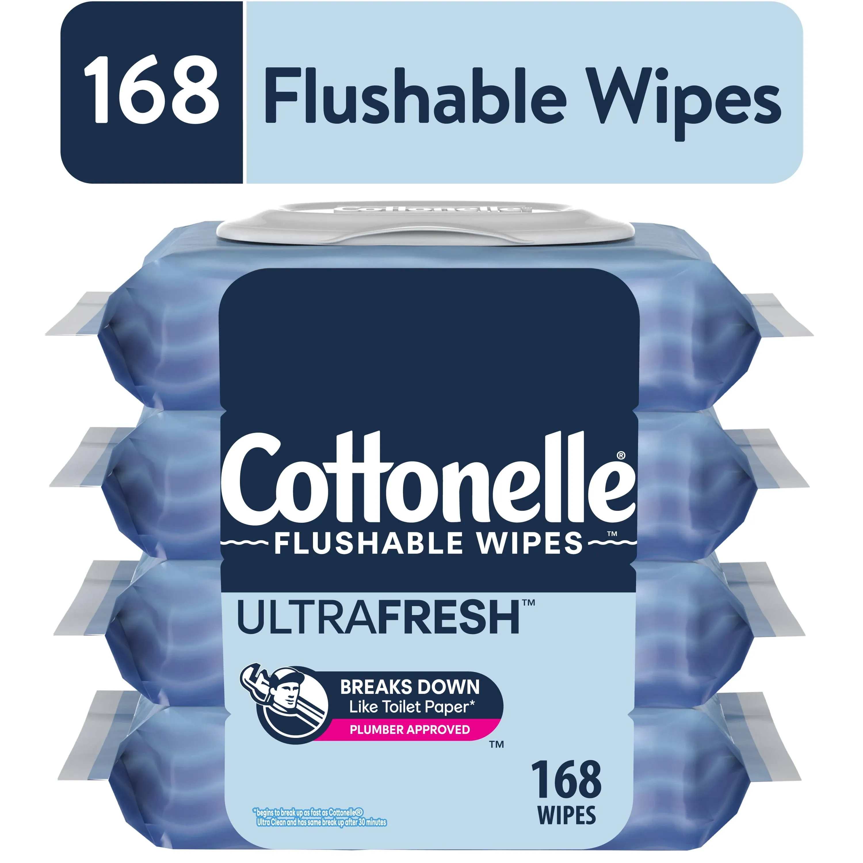 Ultra Fresh Flushable Wet Wipes, 4 Flip-Top Packs, 42 Wipes per Pack, 168 Count