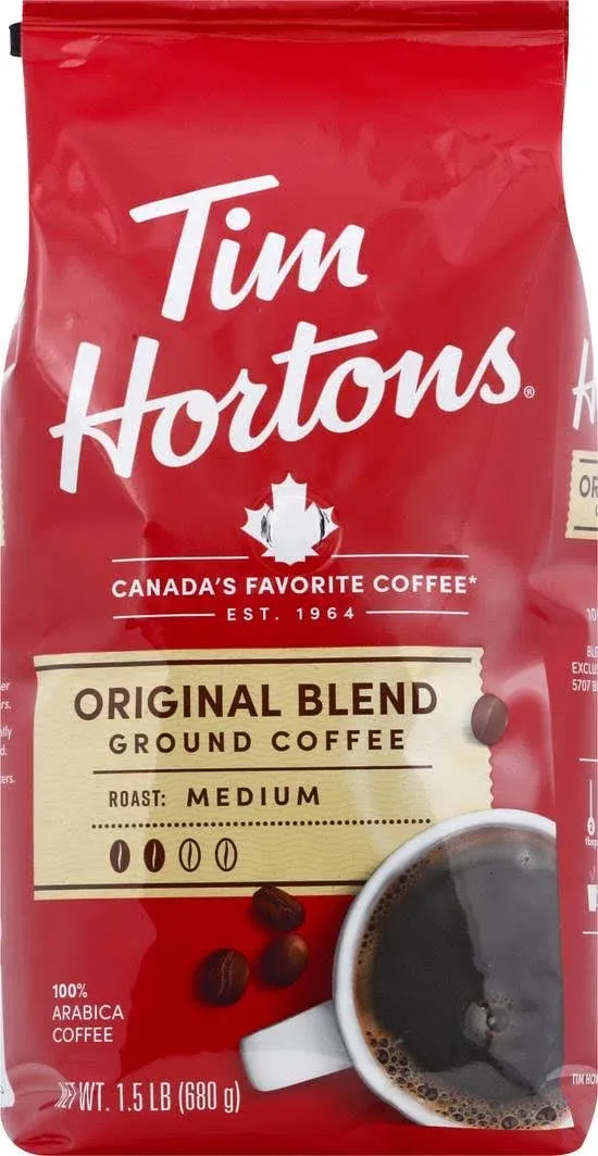 Tim Hortons 100% Arabica Original Blend Medium Roast Ground Coffee, 24 Oz, Bag