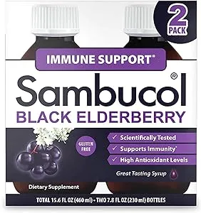 Sambucol Black Elderberry Syrup - Sambucus Syrup, Black Elderberry Liquid, Immune Support for Kids and Adults, High Antioxidants, Gluten Free - Original Formula, 7.8 Fl Oz, 2-Pack