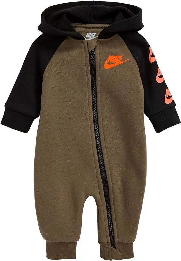 Nike Baby`s Futura Long Sleeve Full Zip Hooded Coverall (Medium Olive(56F869-E6F)/Black, 9 Months)