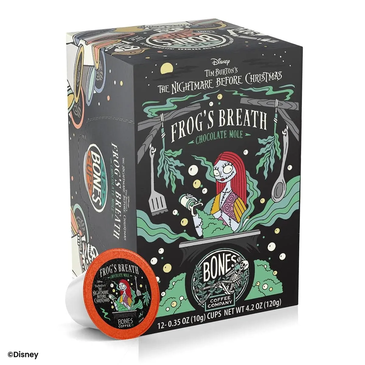 Bones Coffee Company Flavored Coffee Bones Cups Frog's Breath Flavored Coffee Pods Chocolate Mole Flavor Single-Serve Coffee Pods From Disney Tim Burton's The Nightmare Before Christmas (12 ct)