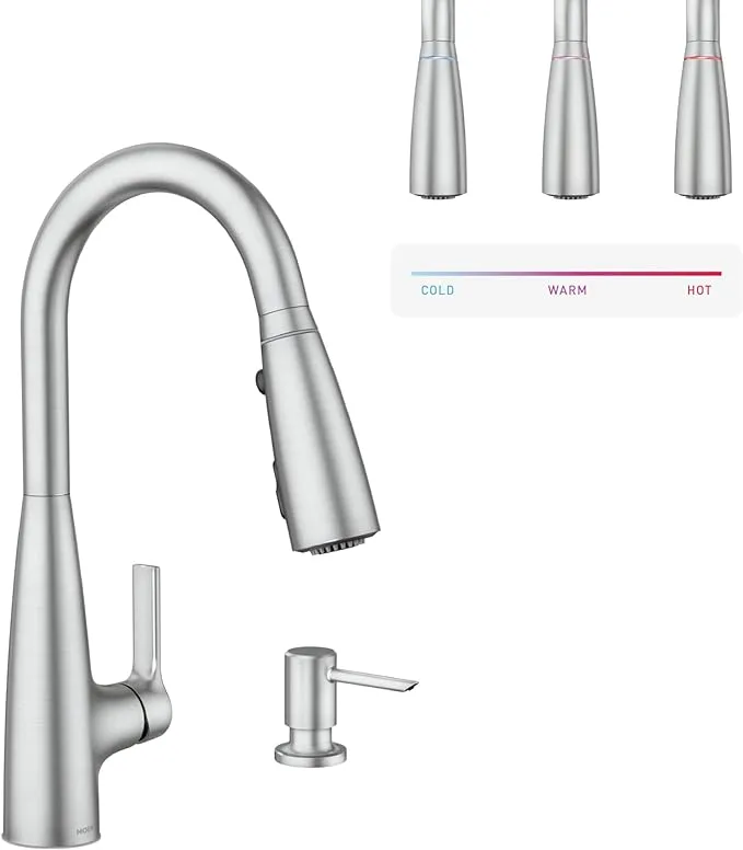 Moen Haelyn Single-Handle Pull-Down Kitchen Faucet ColorCue Temperature, Stainless