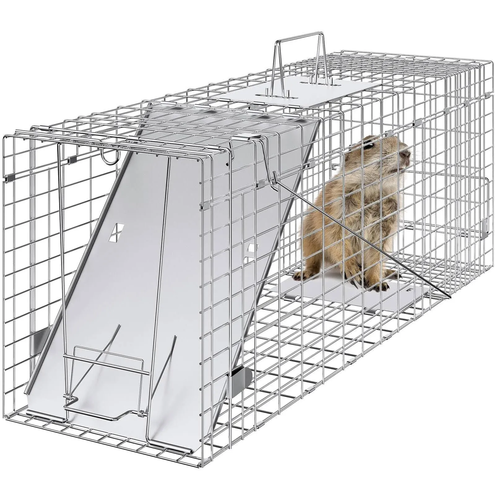 VEVOR Live Animal Cage Trap 31" x 10" x 12" Humane Cat Trap Galvanized Iron ...