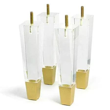 JEREVER Acrylic Furniture Legs Replacement Cabinet Feet Modern Clear Decor DIY Legs Square Style Set of 4 (7.8inch Square)