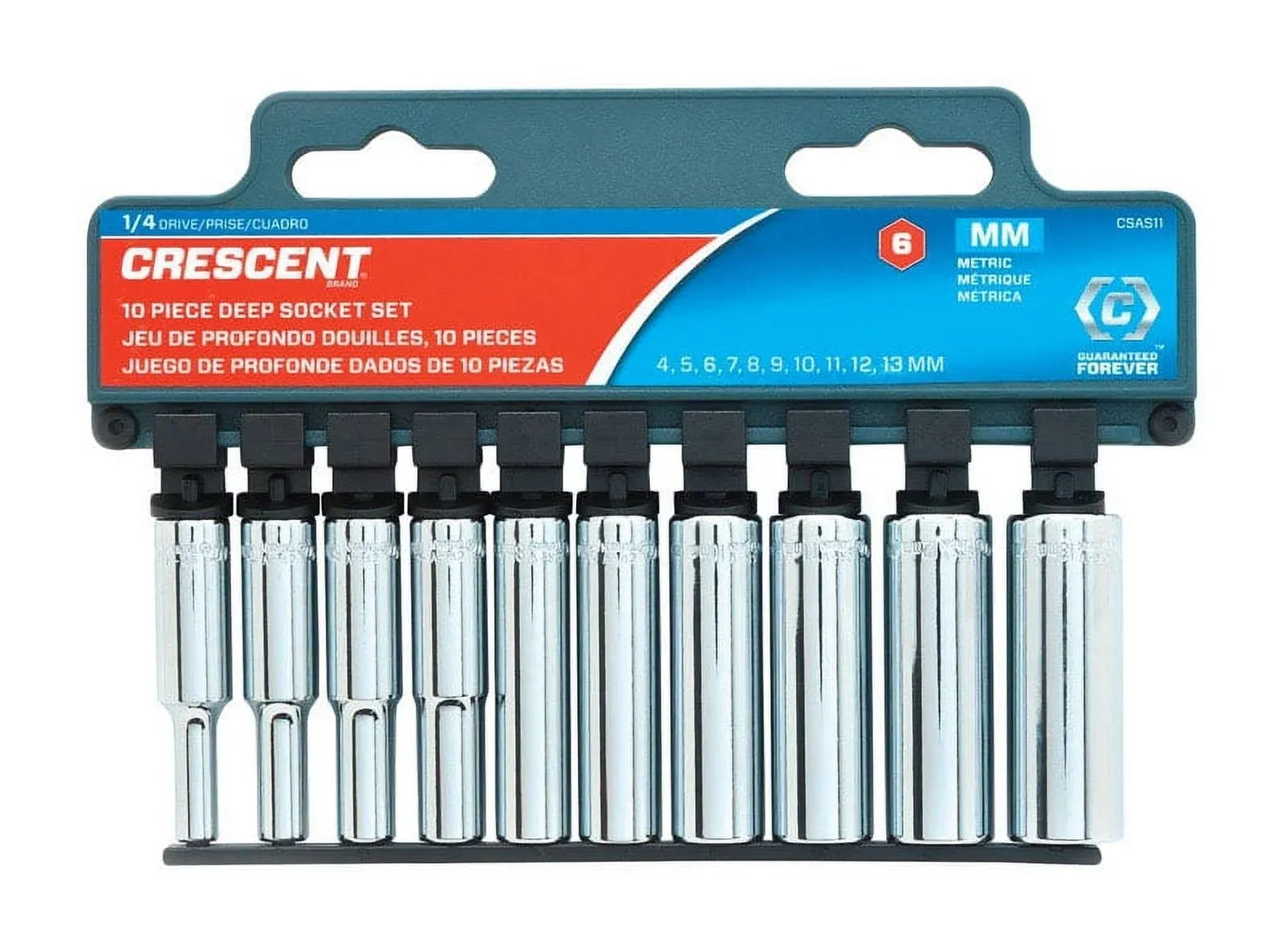 1/4 in. Drive Metric 6-Point Deep Socket Set with Socket Rail (10-Piece)