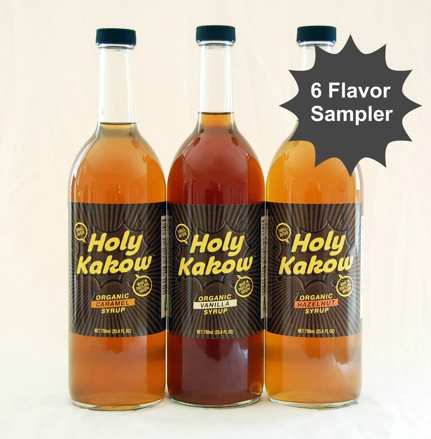 Holy Kakow Cafe Organic Syrup Variety Pack - Caramel Syrup, Hazelnut Syrup, Vanilla Syrup, Organic Syrup for Coffee, Latte, Cocktail - 750ml 3-Pack