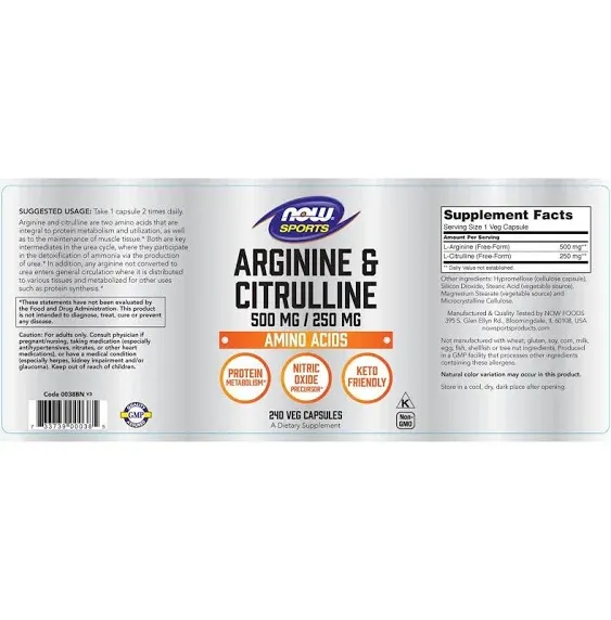 Now Foods - Arginine & Citrulline 240 Vcaps