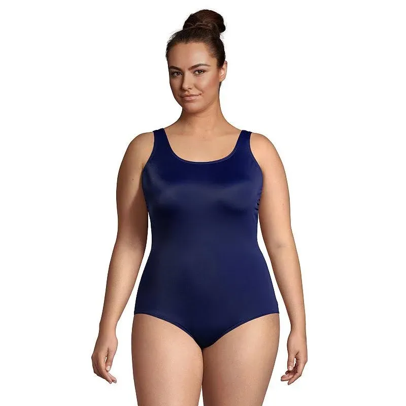 Lands' End Women's Plus Size Long Chlorine Resistant Soft Cup Tugless Sporty One ...