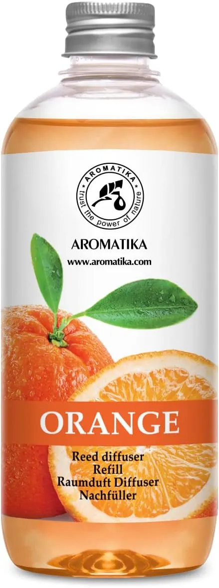 AROMATIKA Orange Essential Oil Reed Diffuser Refill 17 Fl Oz (500ml) - Aromatherapy for Relaxation