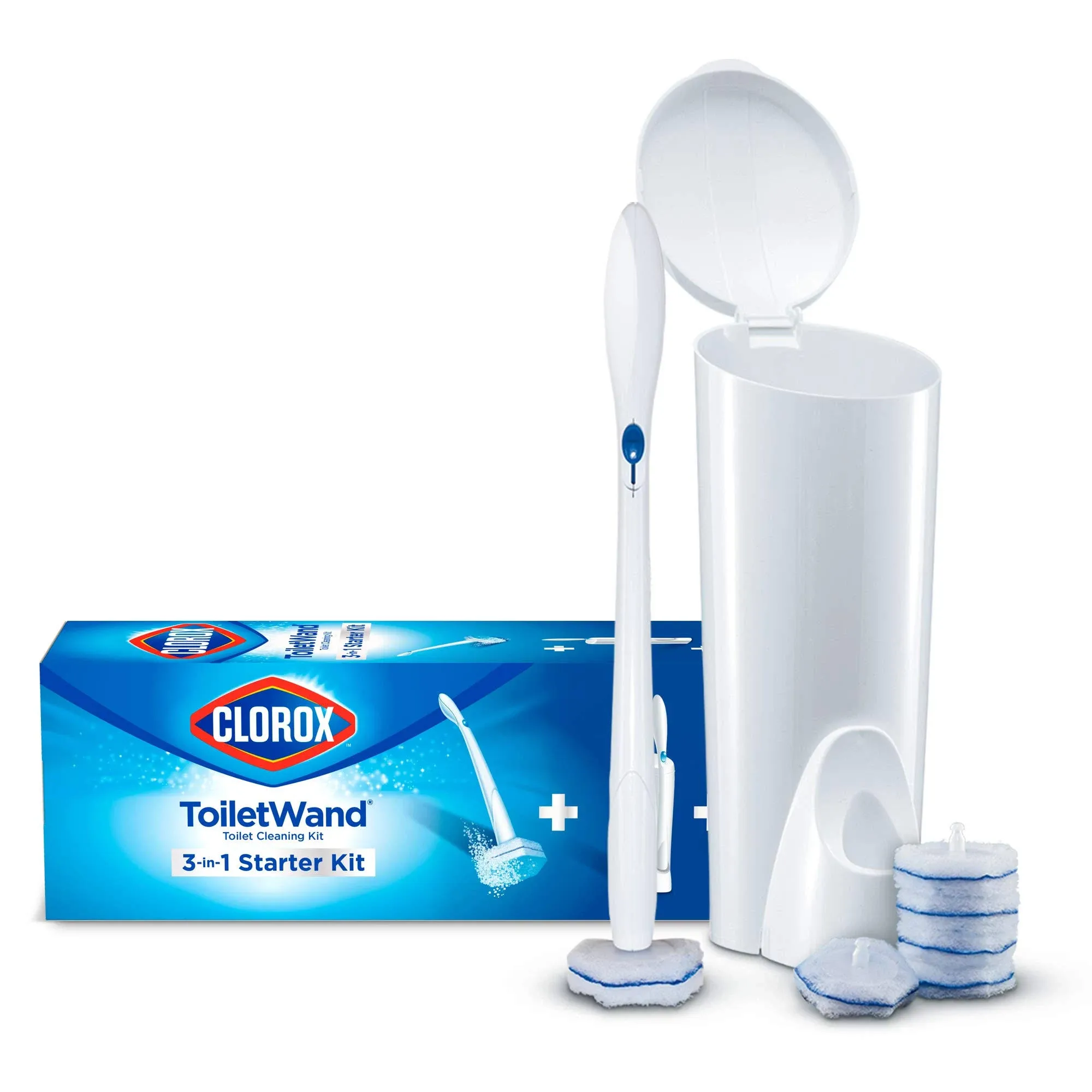 Clorox ToiletWand Disposable Toilet Cleaning Kit, Toilet Brush, Toilet and Bathroom Cleaning System with Storage Caddy and 16 Disinfecting ToiletWand Refill Heads (Package May Vary)