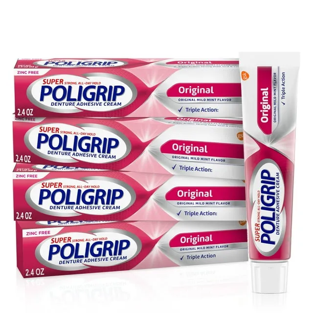 Super Poligrip Denture Adhesive Cream, Original - 2.4 oz tube