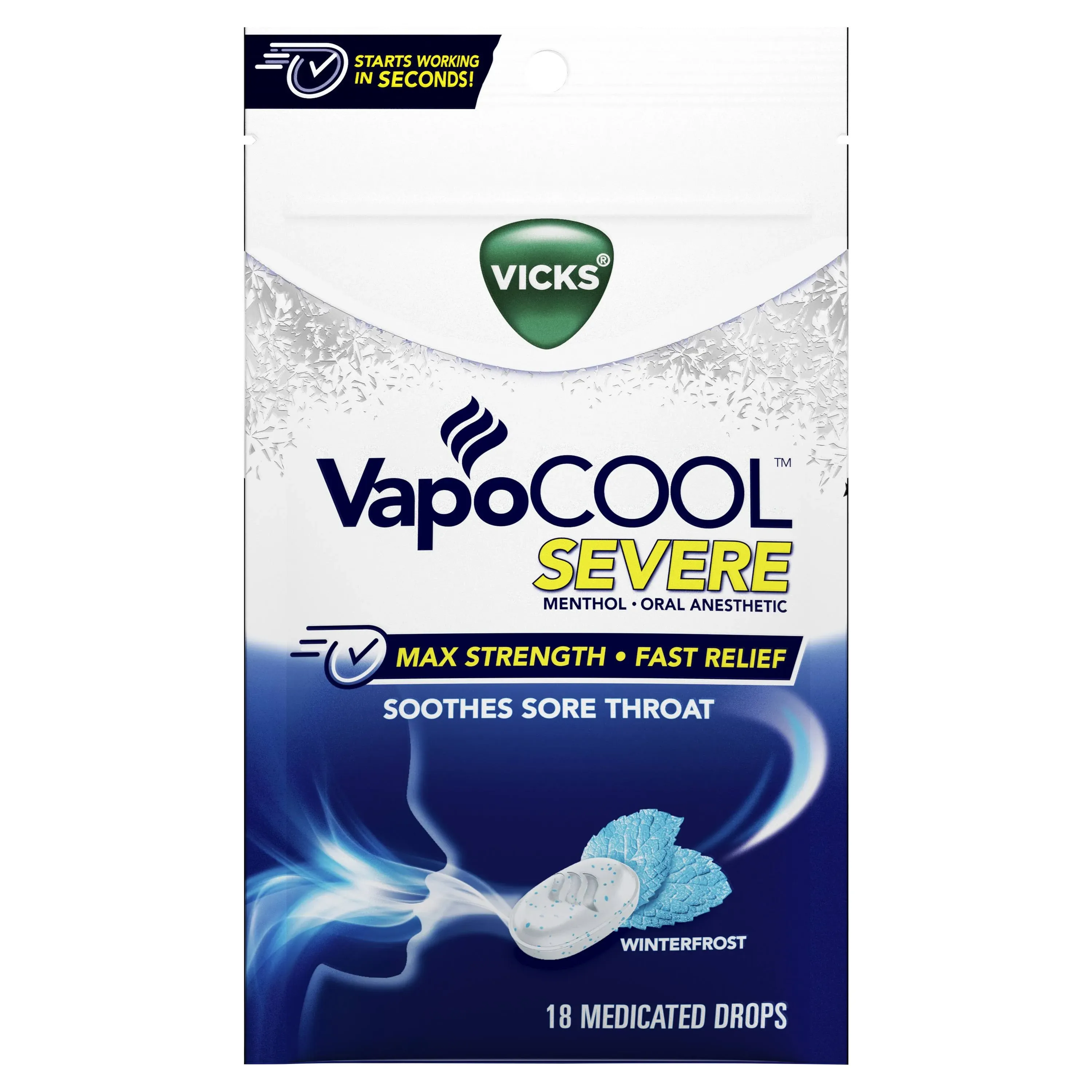 Vicks VapoCOOL Winterfrost Severe Medicated Drops 18 Count