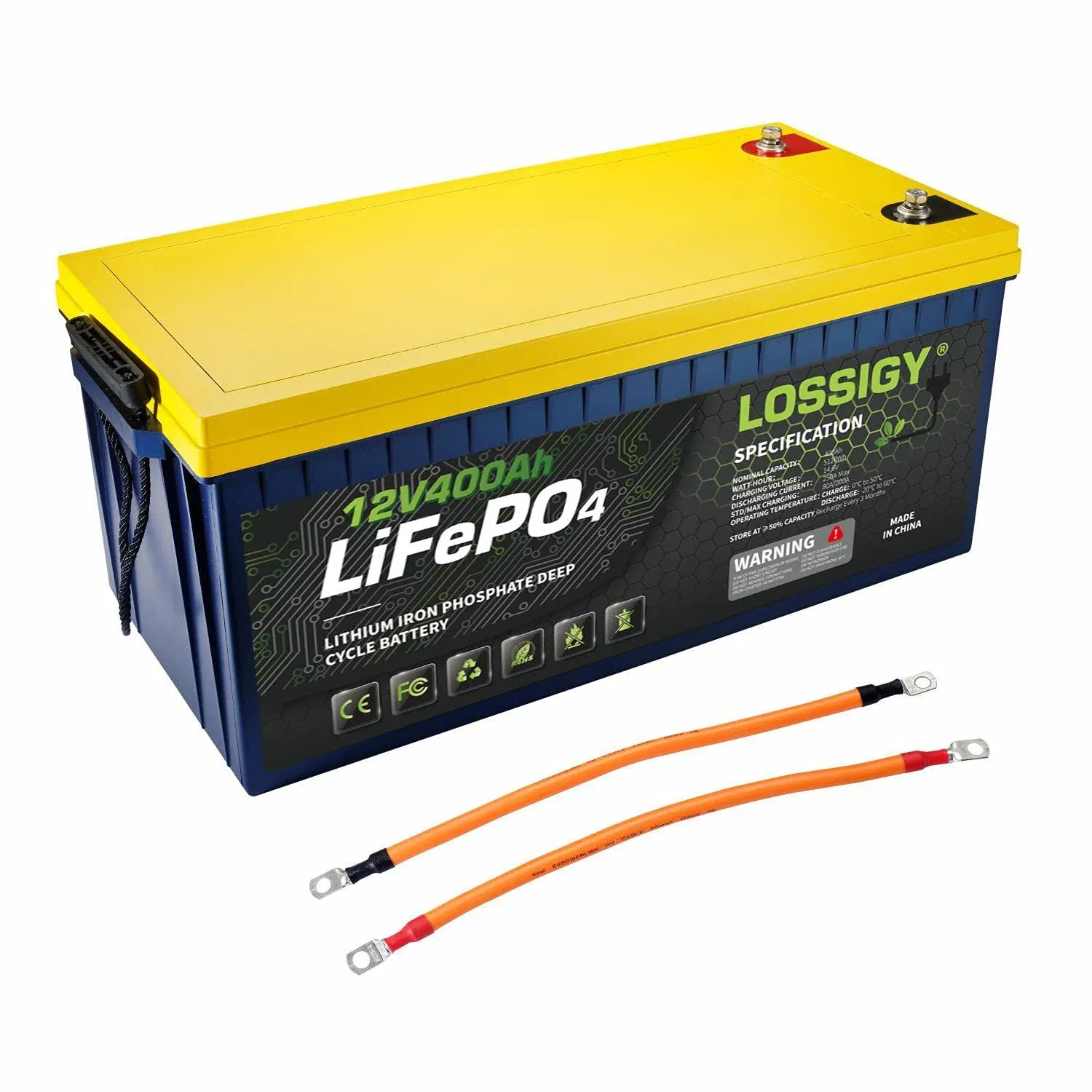 LOSSIGY 12V 400AH Lifepo4 Deep Cycle Lithium Battery, Built in 250A BMS, 10 Yrs Lifespan, Prefect for Solar System, RV, Best for Replacement Your Olds.