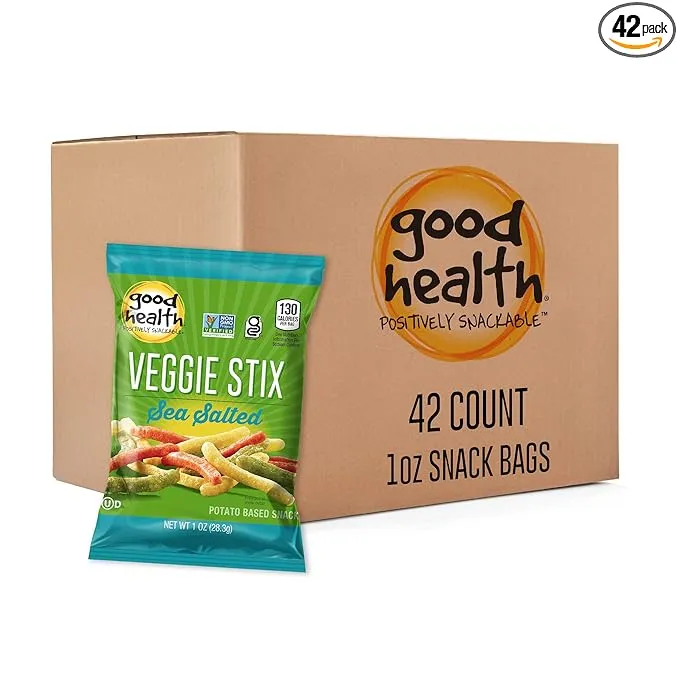 Good Health Crunchy Veggie Stix, Sea Salt (1 Oz Bags, 42 Count) Gluten Free Snacks, Great for Lunches or Snacking on The Go, Packed with Vitamins and Nutrients