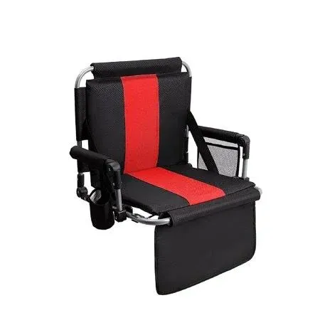 Alpha Camp Folding Stadium Seat Chair for Bleachers with Back & Arm Rest Black